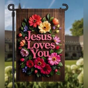 New Vibrant Floral 'Jesus Loves You' Garden Flag
